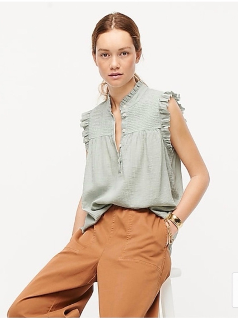 J. Crew Garden Sleeveless Top in Soft Gauze Size M Green Sage